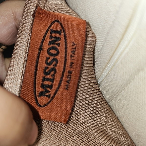 MISSONI Womens Side Ruffle square neckline tan & Cream sz 40 - Picture 8 of 9